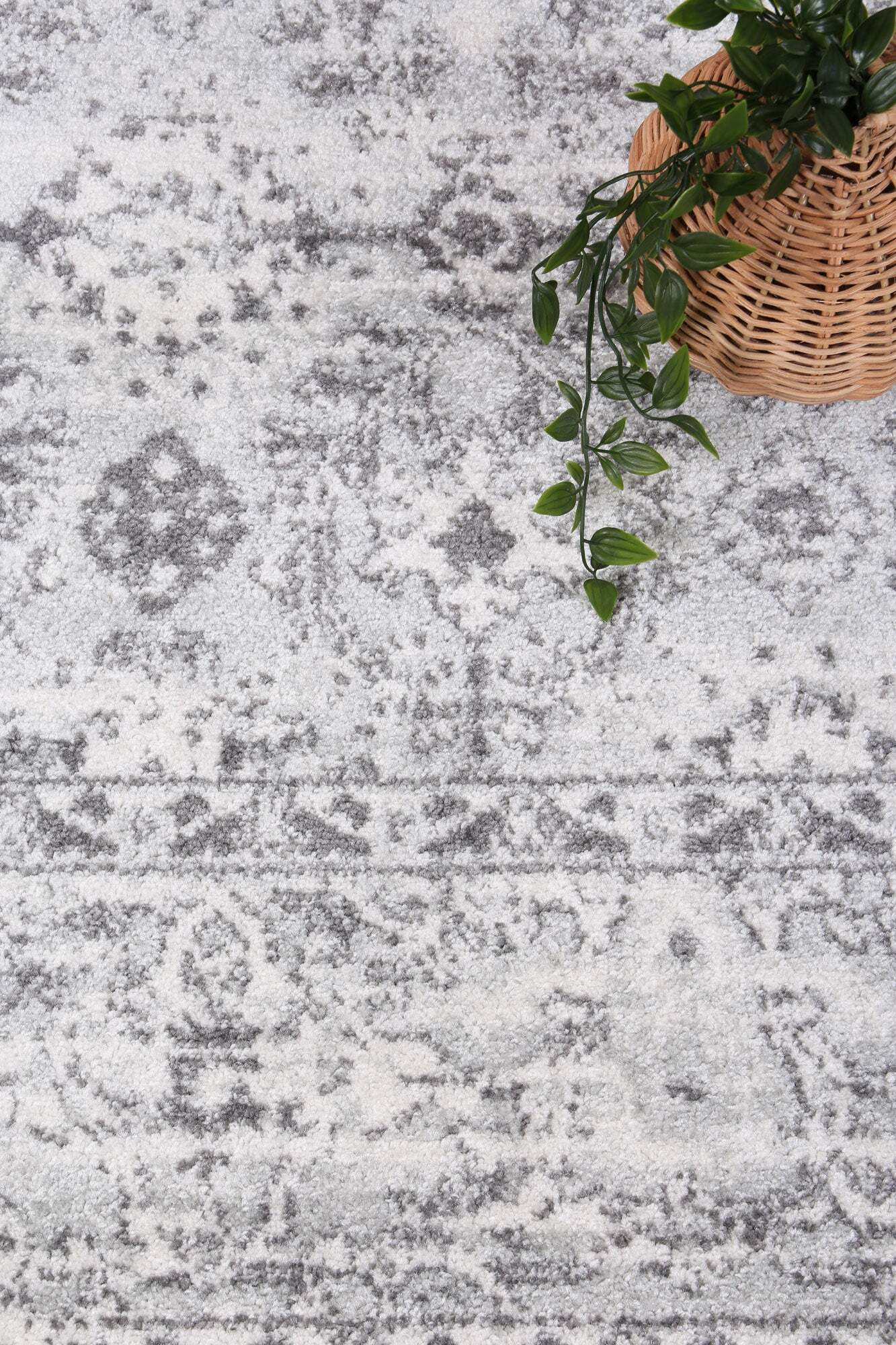 Large View Peri Grey Traditional Border Rug