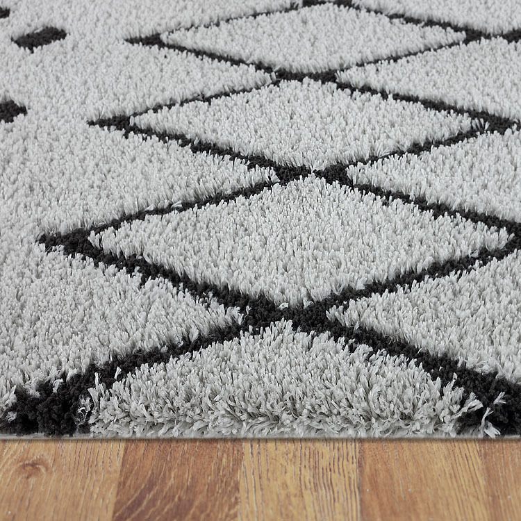 Large View Salem Grey Moroccan Shaggy Rug