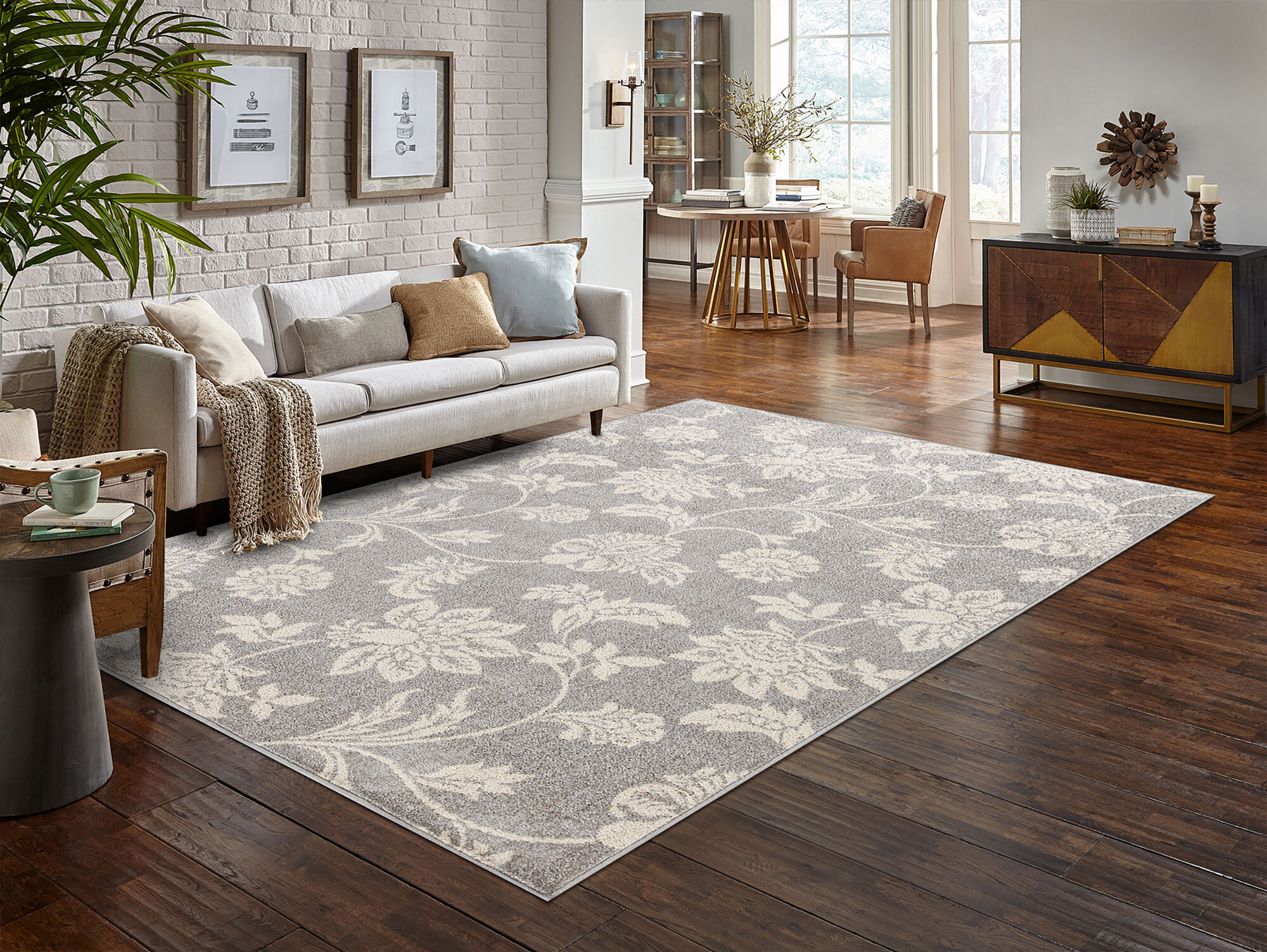 Large View Sandy Contemporary Floral Rug