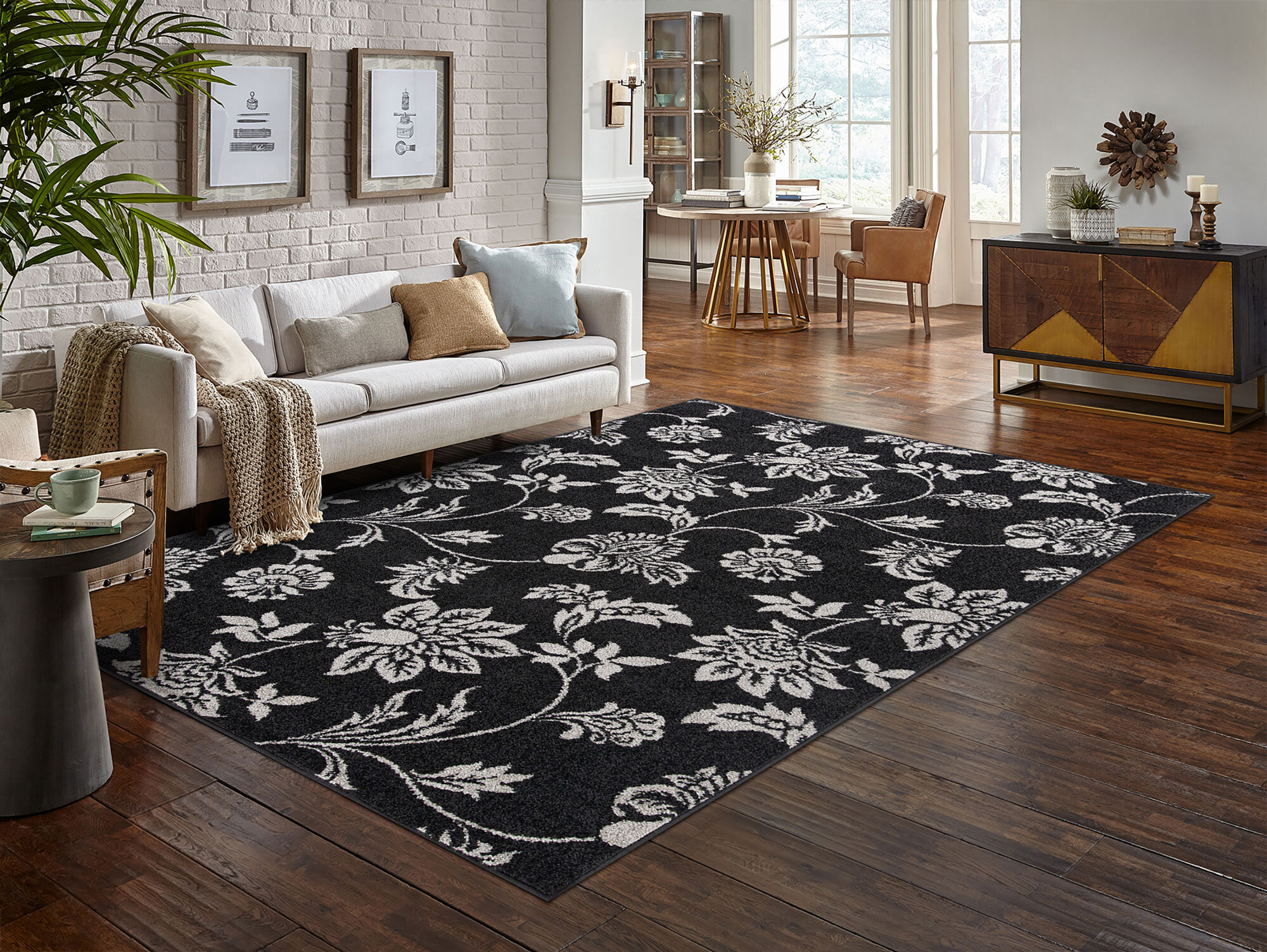Large View Sandy Contemporary Floral Rug