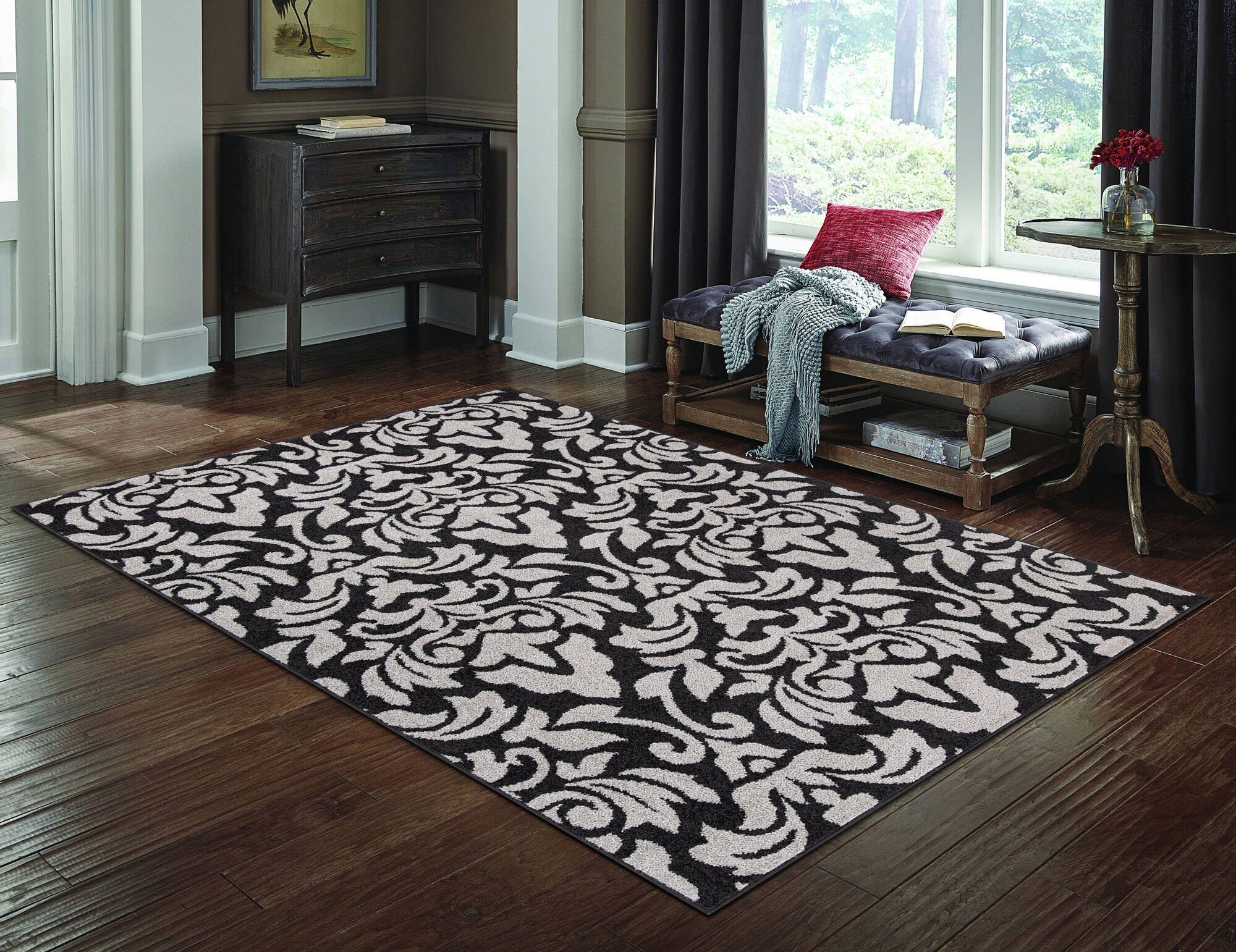 Large View Sandy Contemporary Floral Rug