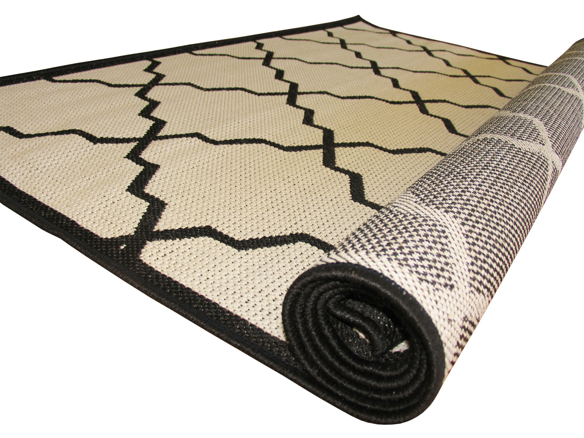 Large View Storm Ivory Trellis Flatweave Rug