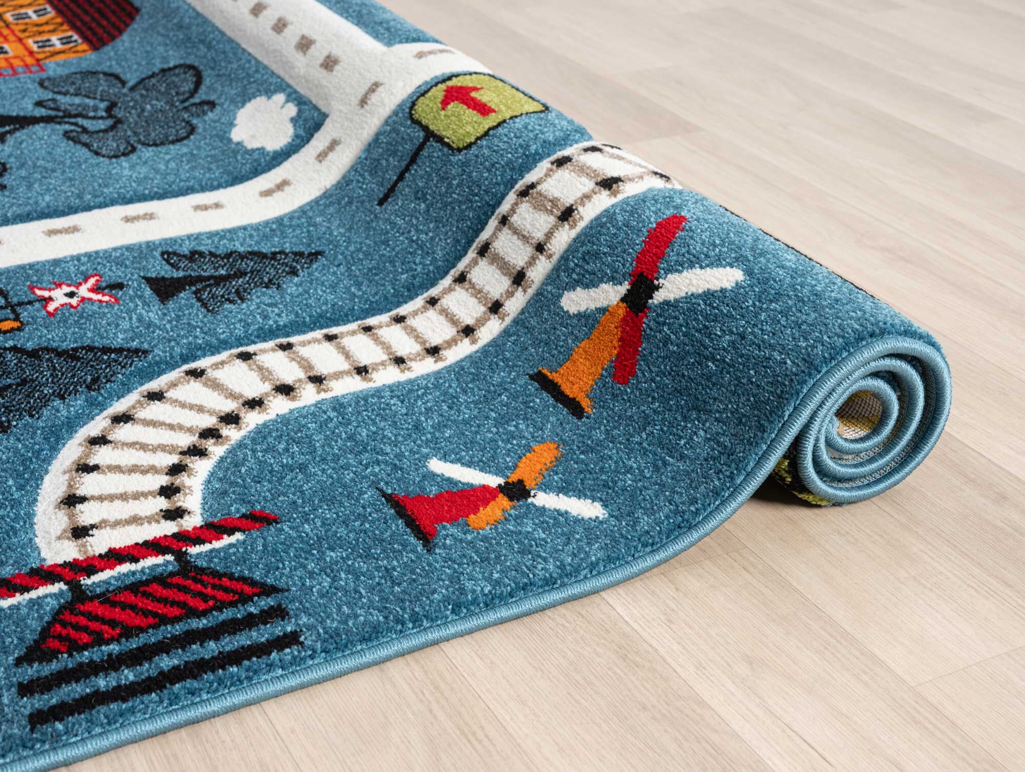 Large View Speedy Kids Town Road Rug