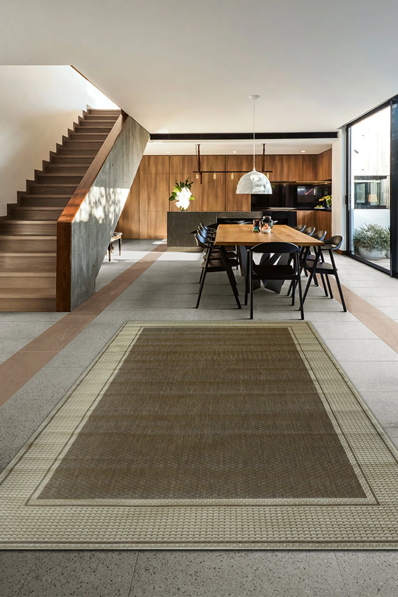 Large View Soleil Tan Border Flatweave Rug