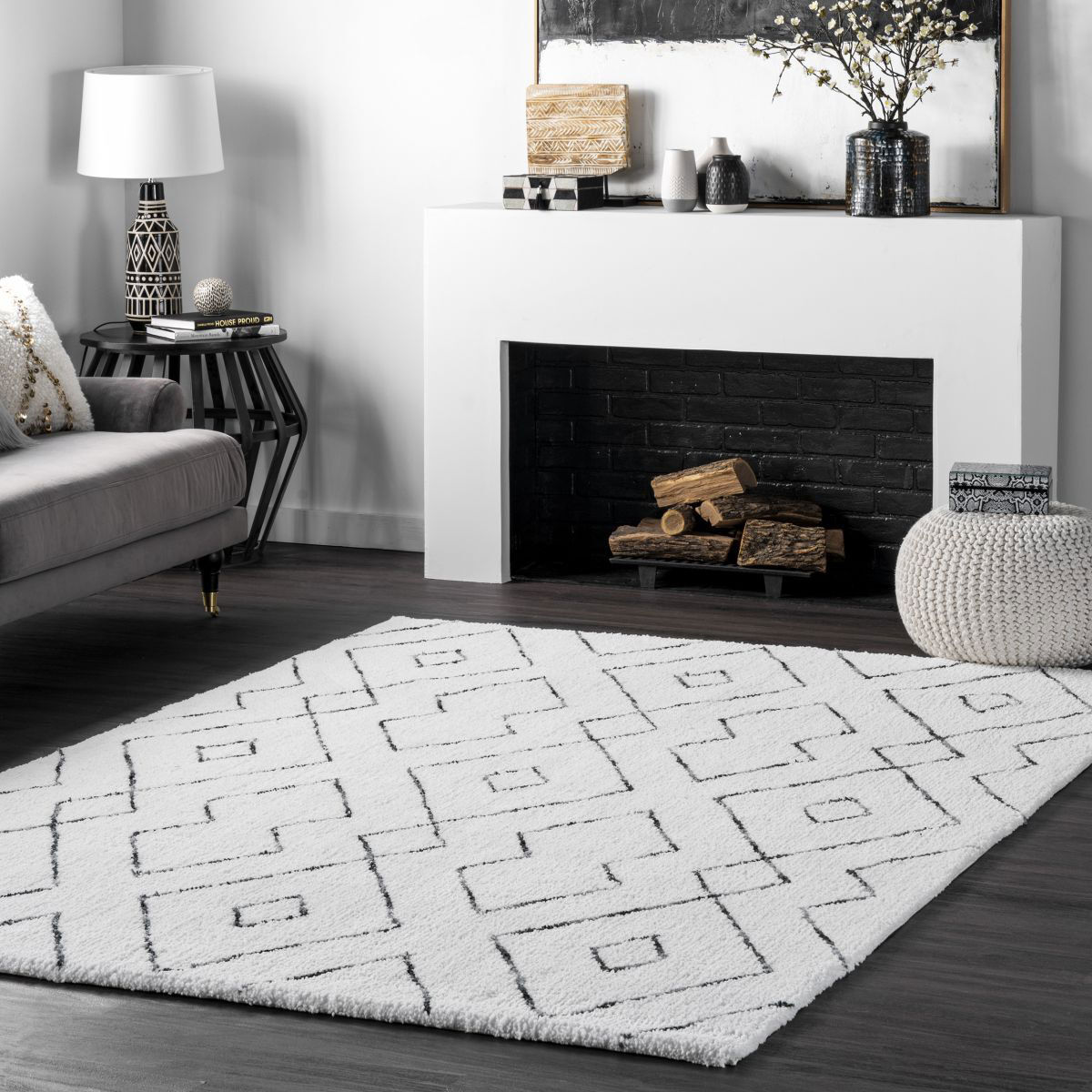 Large View Symphony Moroccan White Shag Rug