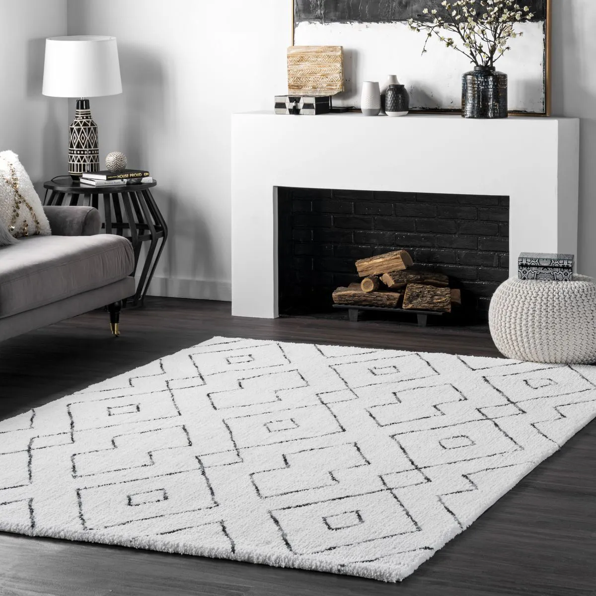 Symphony Moroccan White Shag Rug