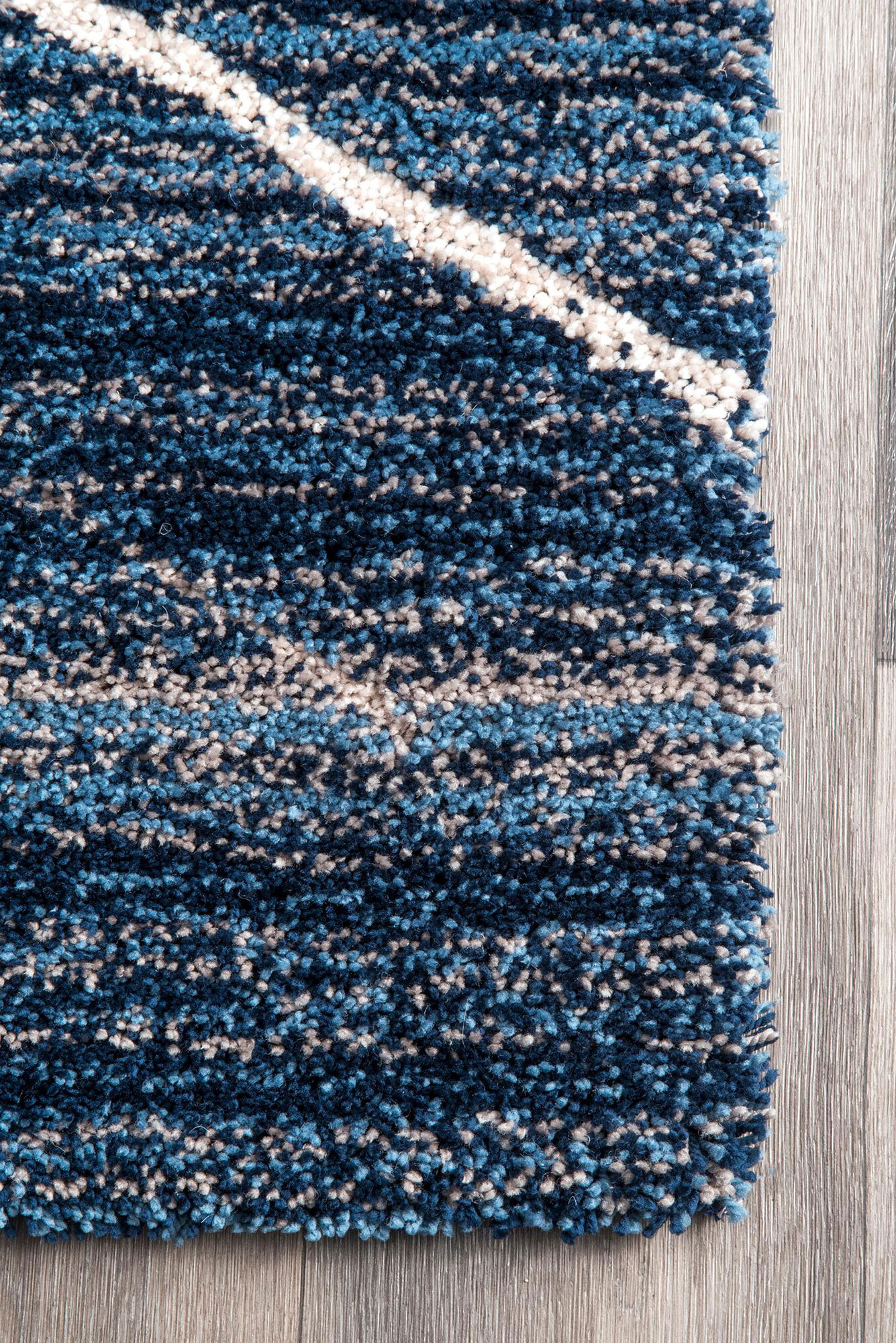 Large View Symphony Blue Striped Shag Rug