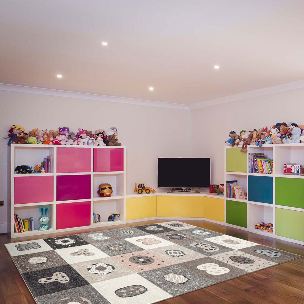 Large View Sunny Square Pattern Kids Rug