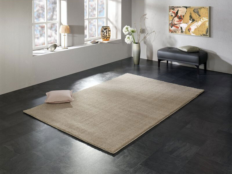 Large View Silky Plain Beige Thick Shaggy Rug