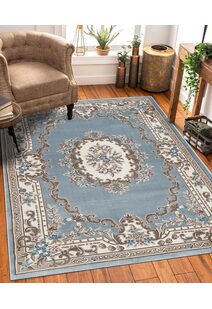 Abbie Blue Aubusson Floral Rugs