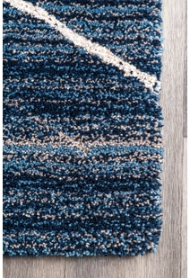 Symphony Blue Striped Shag Rug