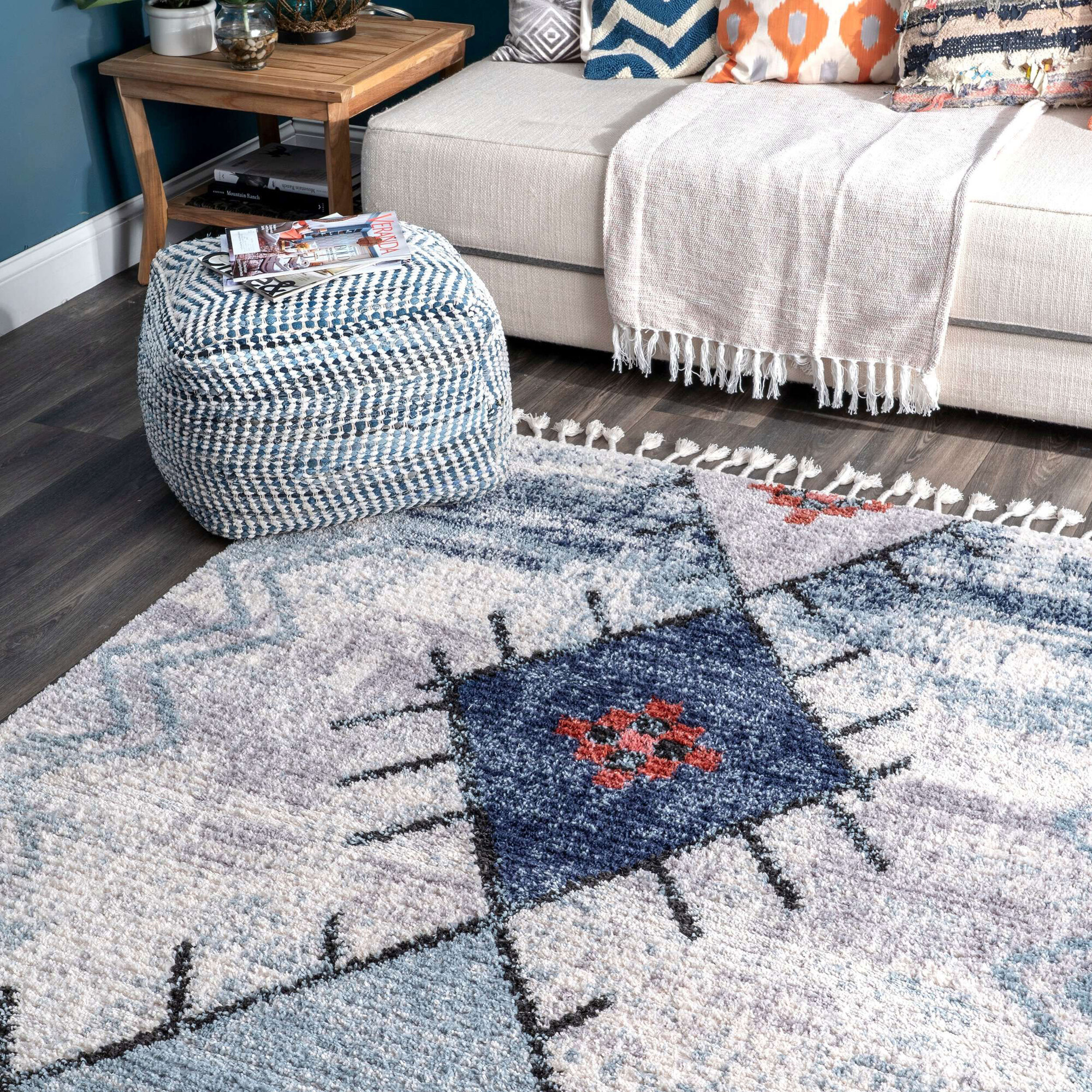 Large View Amara Blue Moroccan Tassel Rug