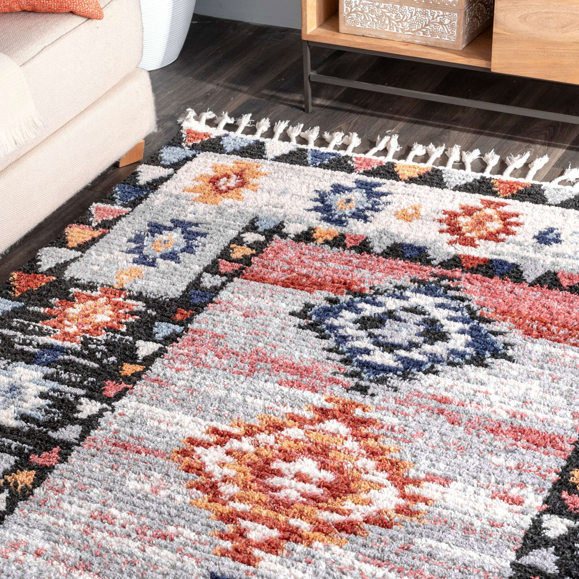 Large View Amara Moroccan Tribal Fringed Rug