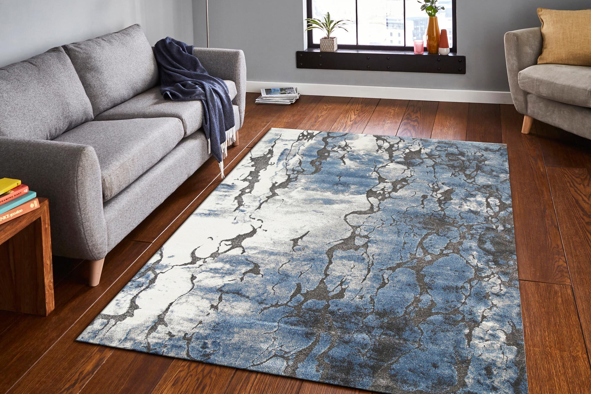 Aloha Blue Marble Pattern Rug
