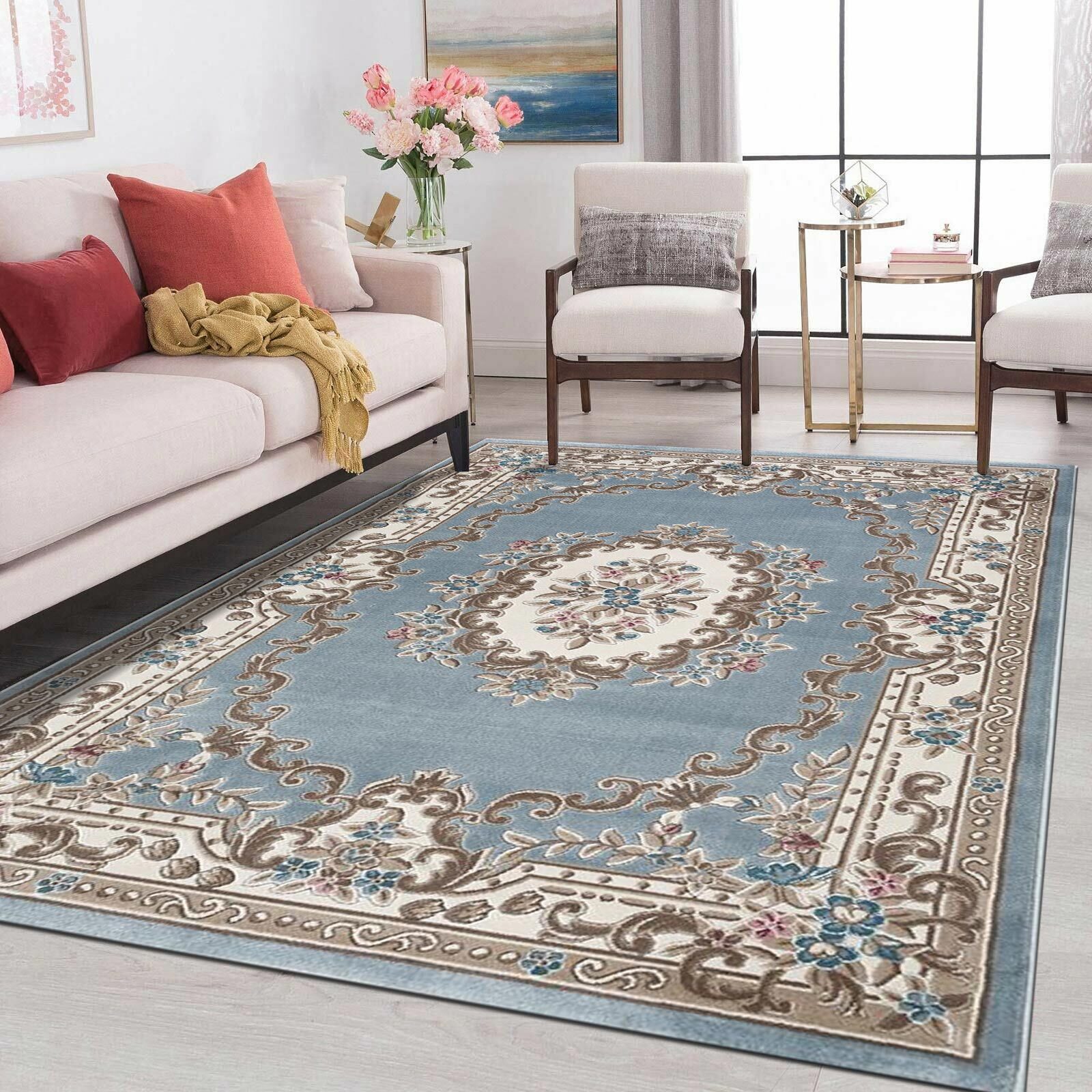 Abbie Blue Aubusson Floral Rugs