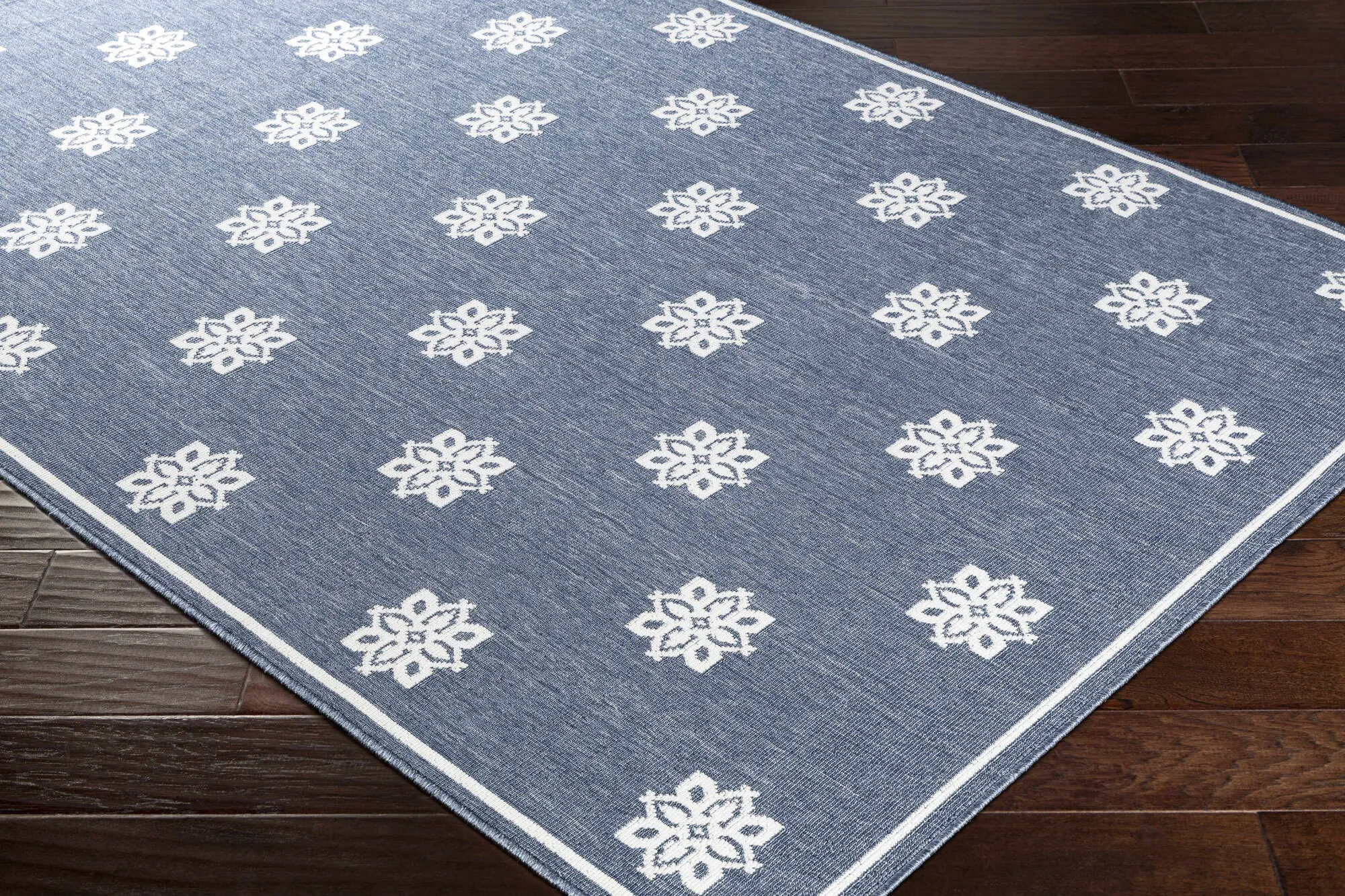 Large View Ambient Navy Floral Outdoor Rug