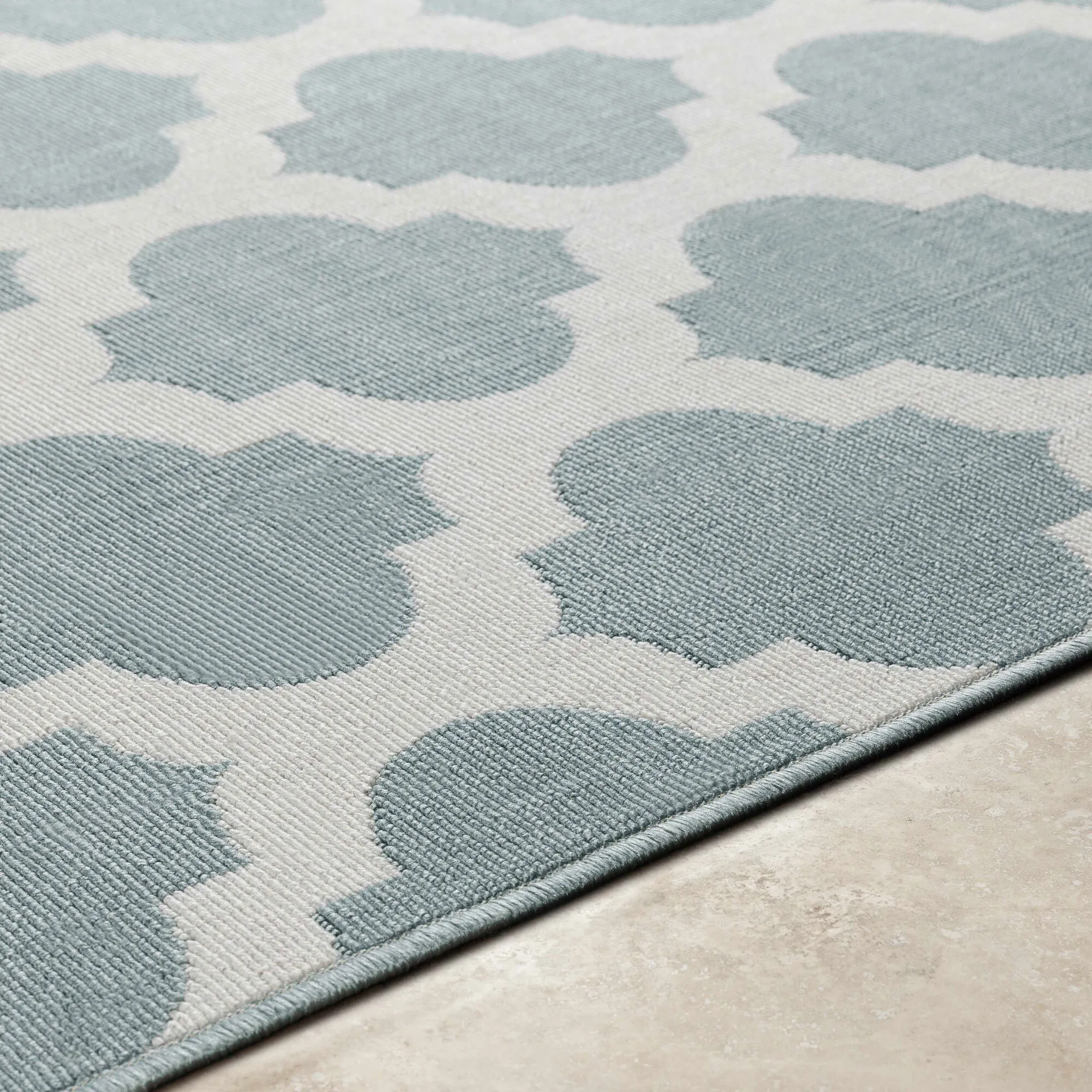 Large View Ambient Teal Trellis Outdoor Rug