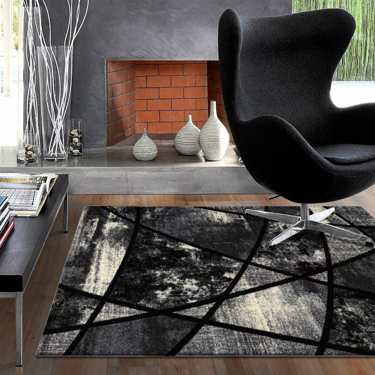Large View Aria Black Modern Geometric Rug