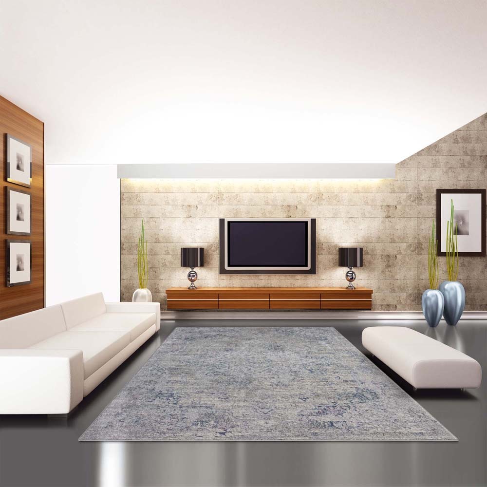Large View Ash Contemporary Medallion Rug