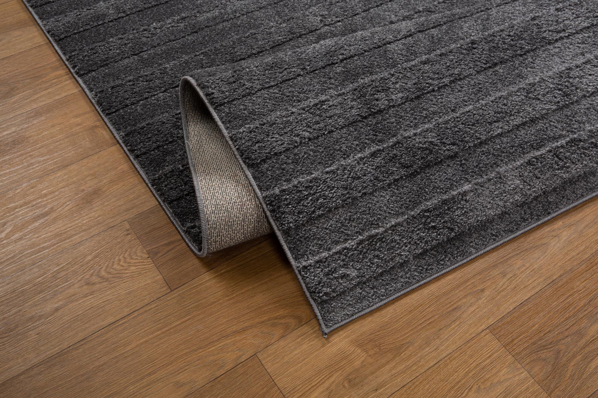 Large View Austin Plain Charcoal Striped Rug