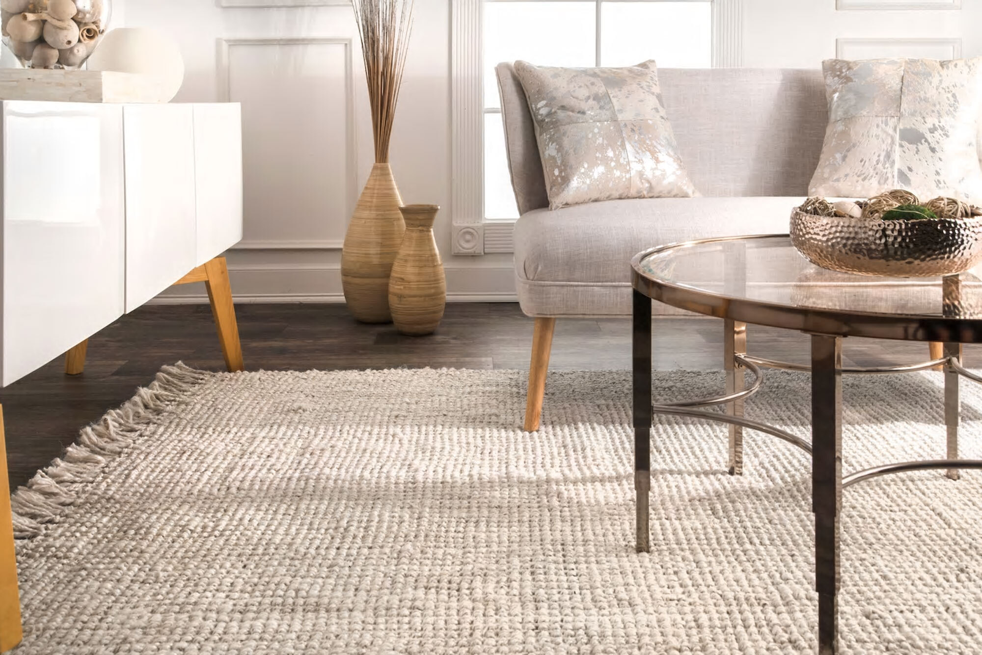 Large View Bleach Jute Hand Woven Rug
