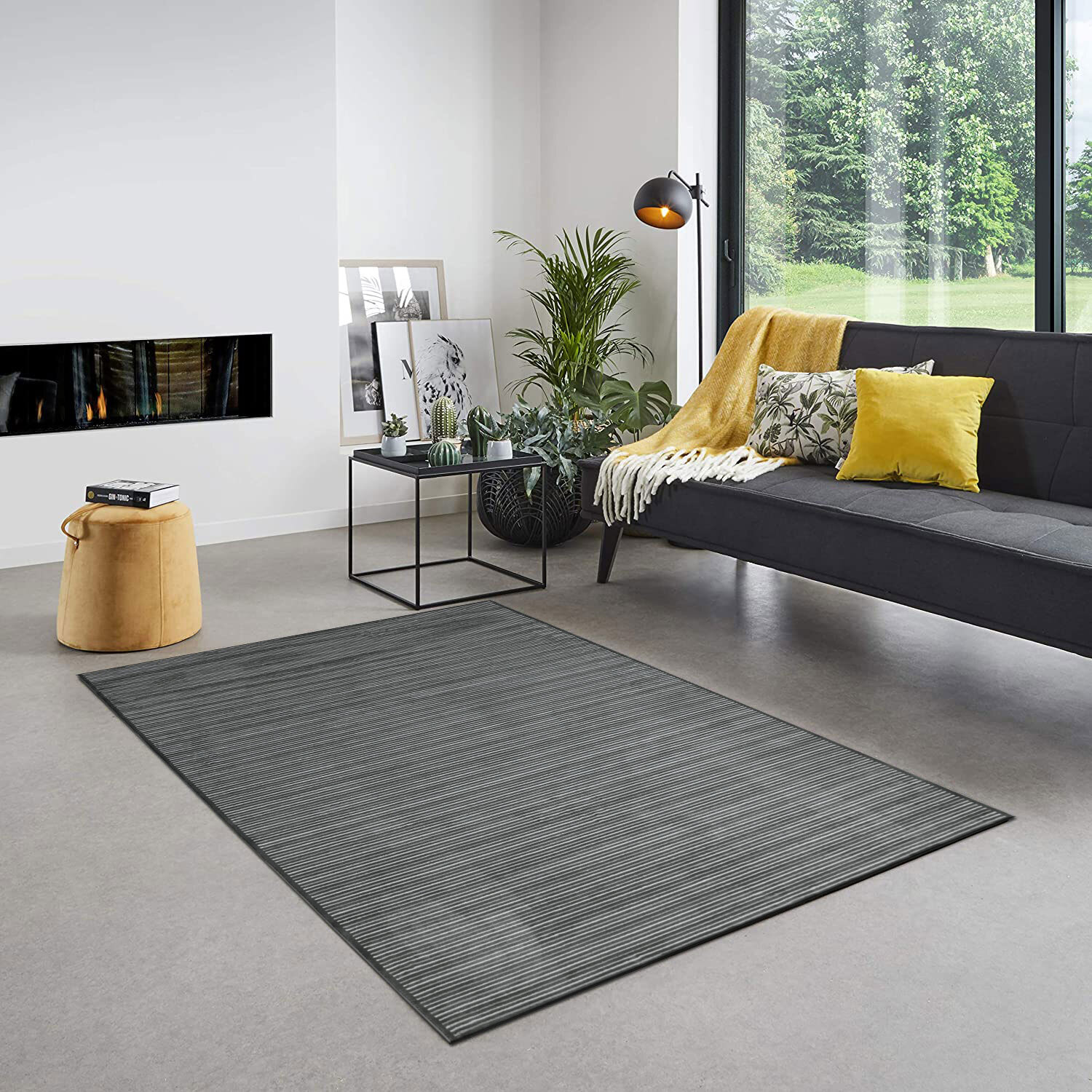 Large View Brigitte Modern Grey Striped Rug