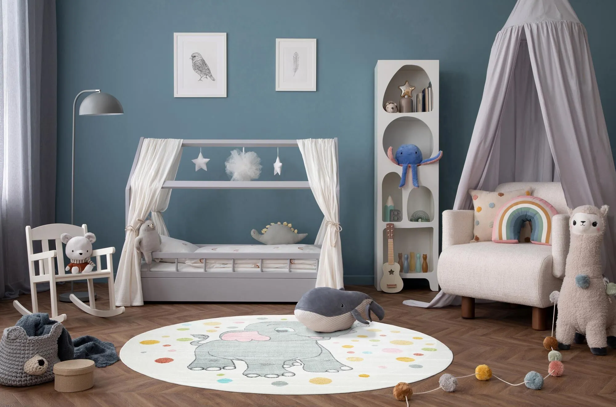 Large View Candy Elephant Kids Round Rug