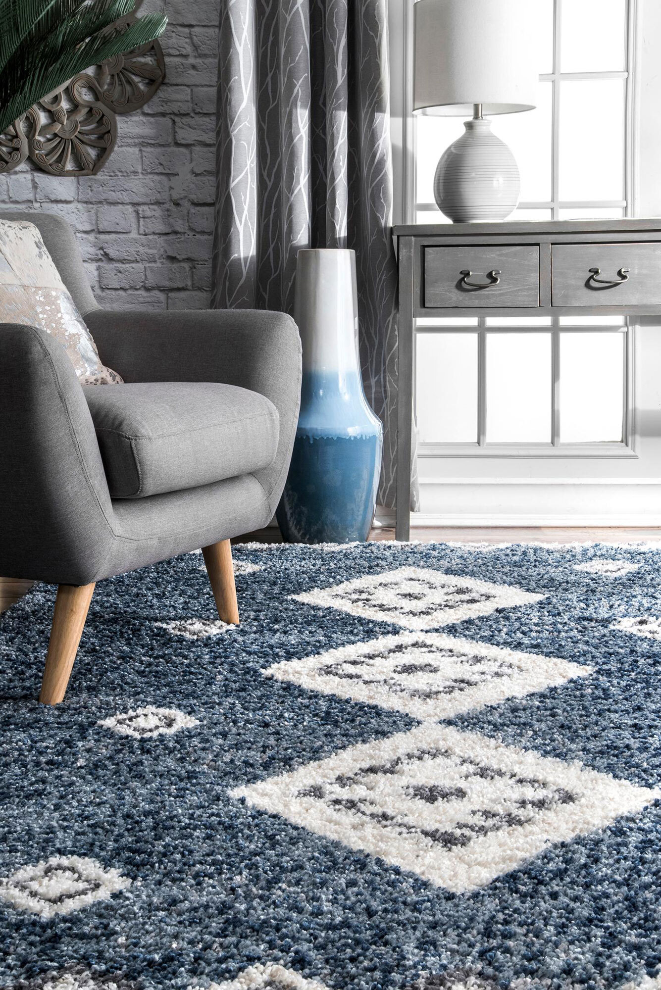 Large View Charles Blue Moroccan Shaggy Rug