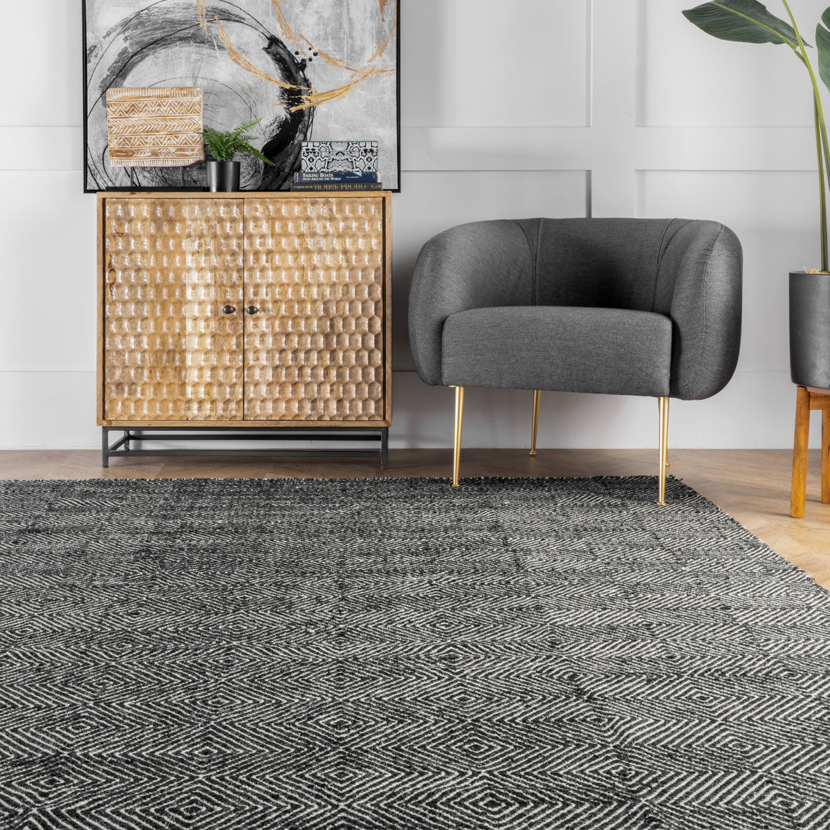 Large View Dhurrie Black Flatweave Wool Rug