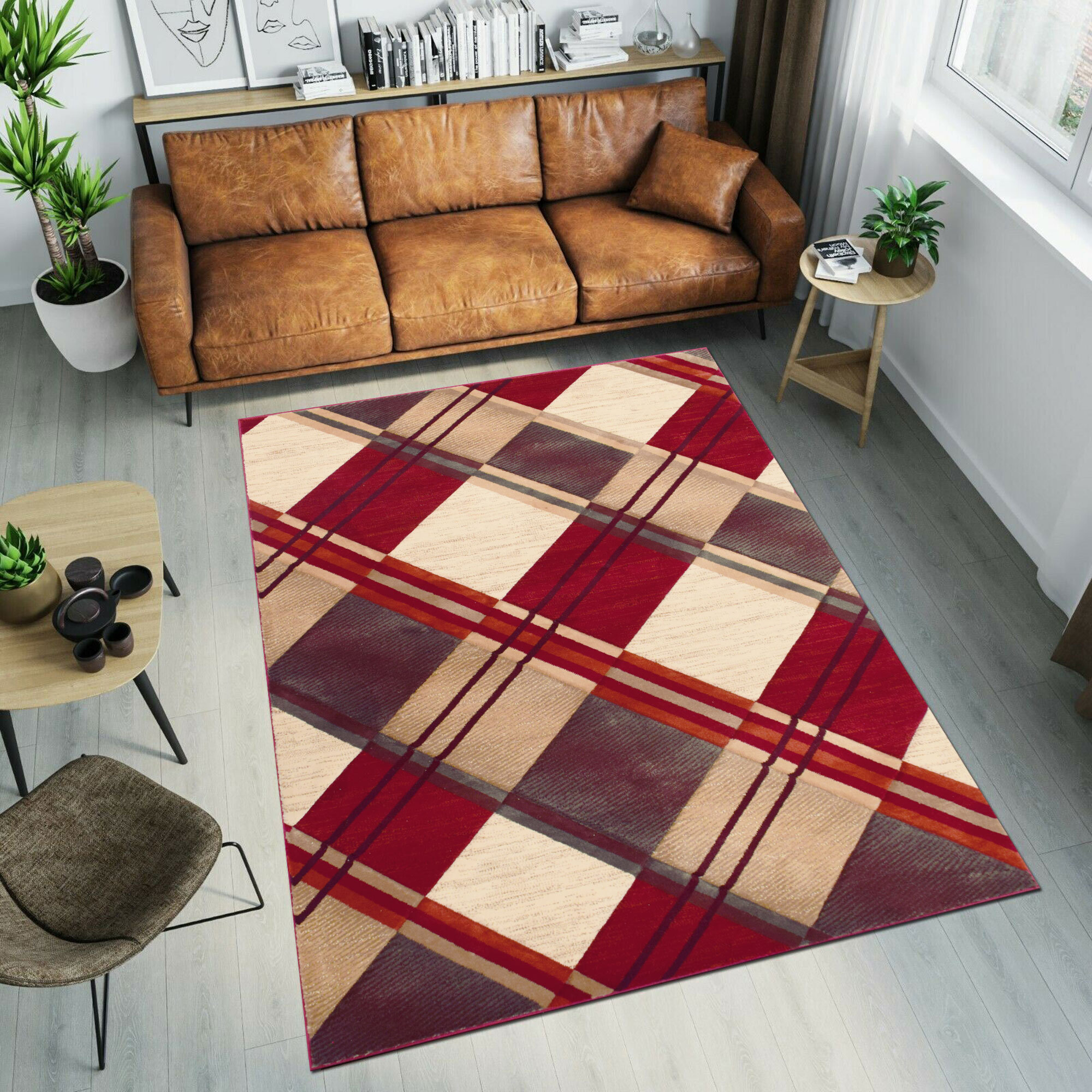 Eliza Carved Tartan Pattern Rug