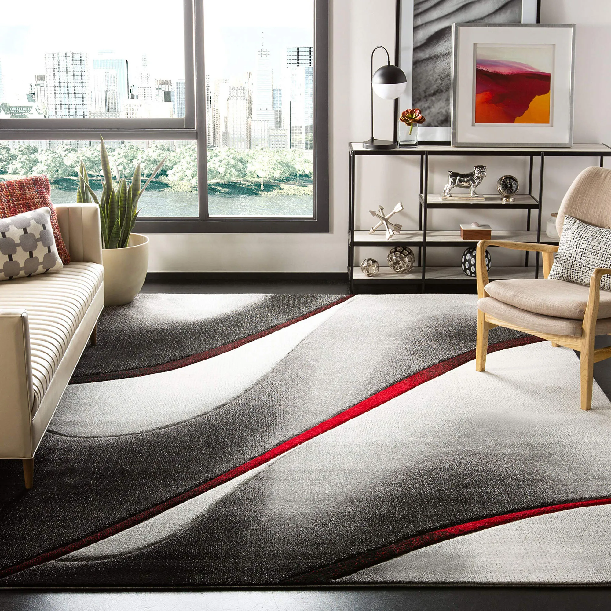 Large View Freya Modern Carved Wavy Rug