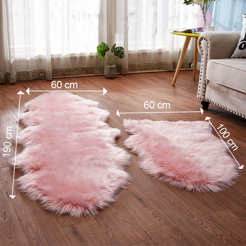 Large View Fluffy Pink Fur Faux Sheepskin Rug