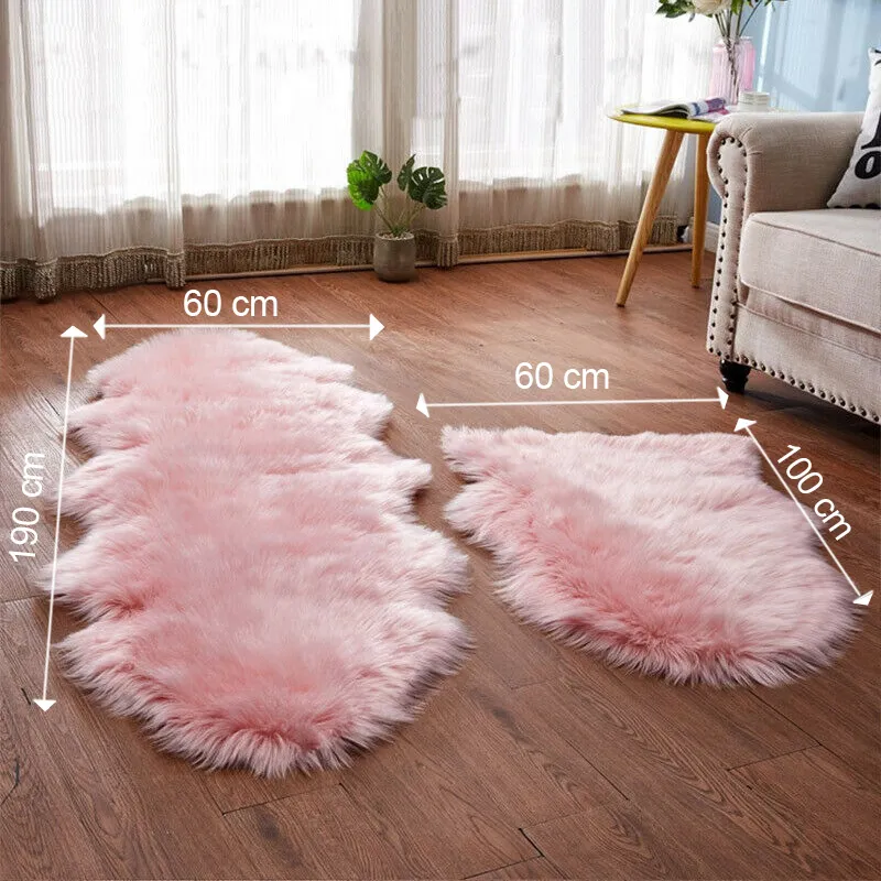 Large View Fluffy Pink Fur Faux Sheepskin Rug