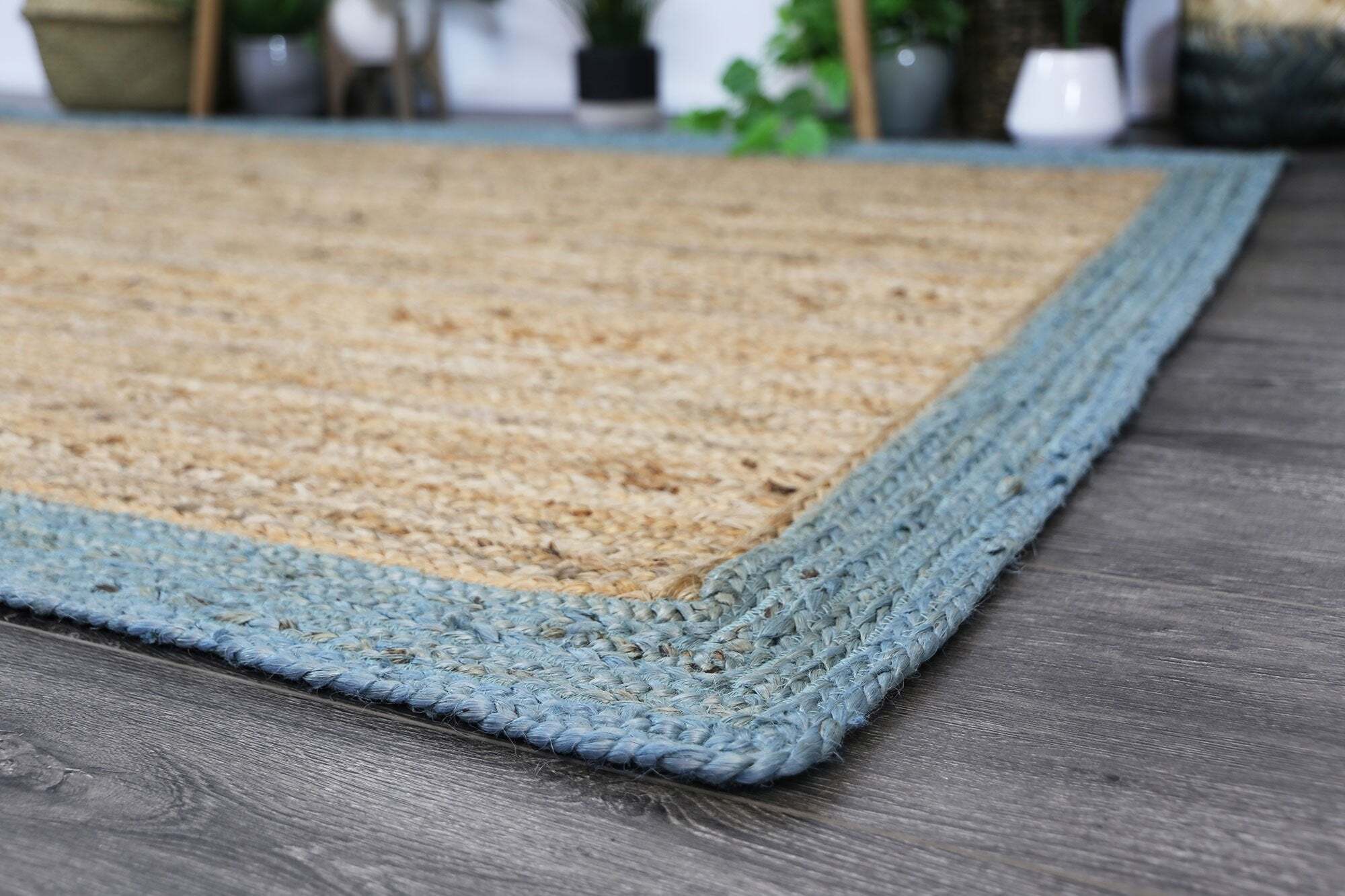 Large View Harrold Blue Border Jute Rug