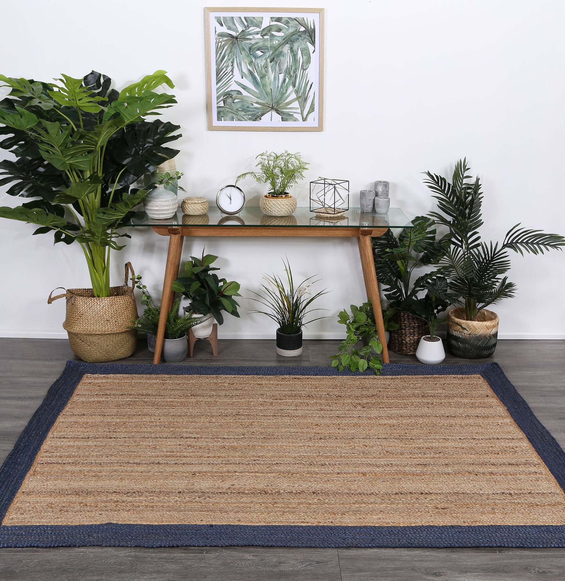 Large View Harrold Navy Border Jute Rug