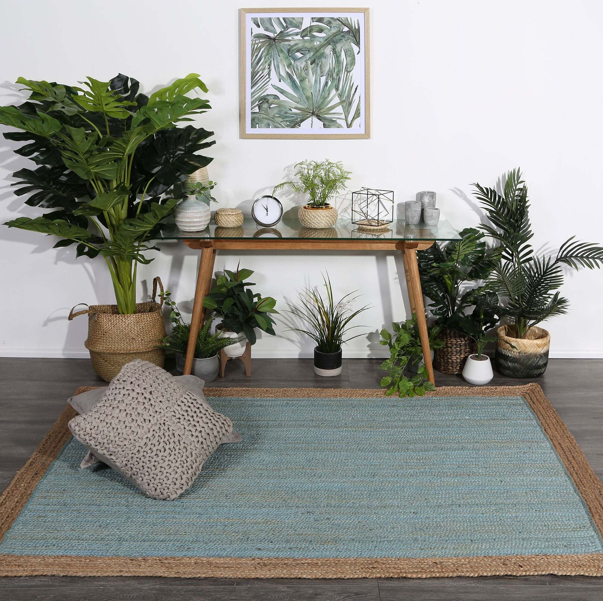 Harrold Light Blue Jute Border Rug
