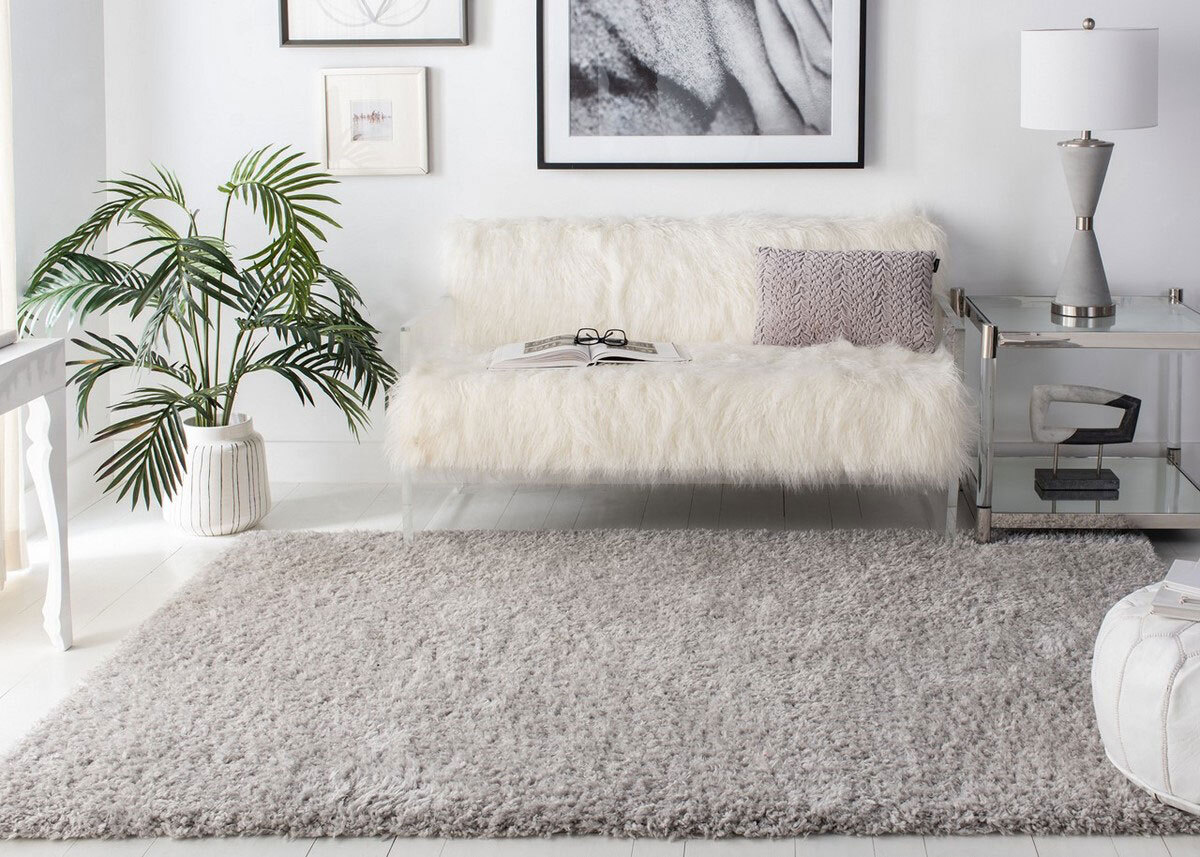 Large View Havana Plain Light Grey Shag Rug
