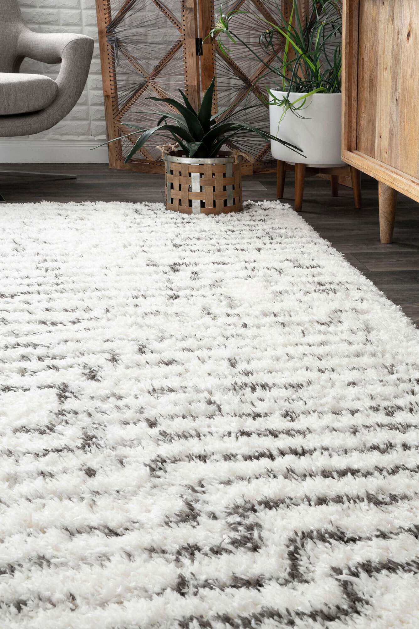 Large View Havana Ivory Moroccan Shaggy Rug