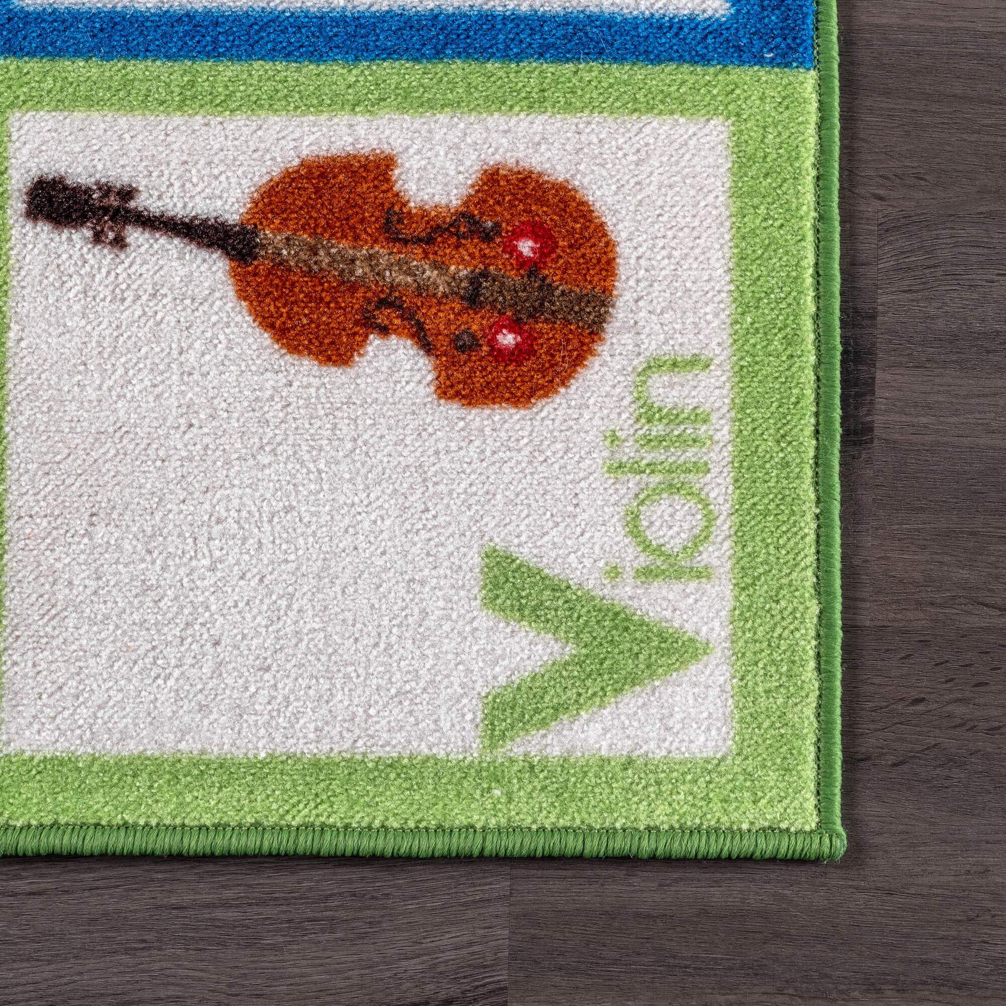 Large View Kids White Alphabet Picture Rug