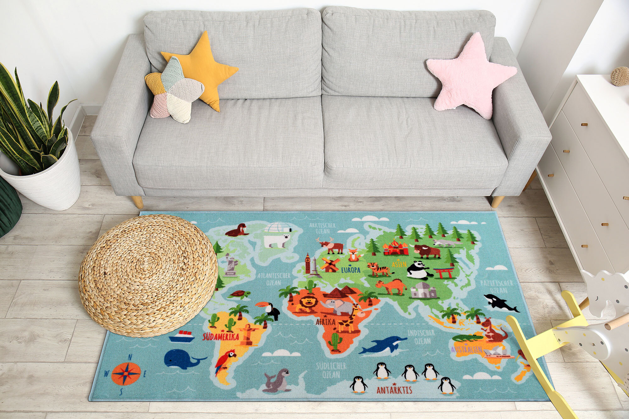 Kids World Map Sea Rug