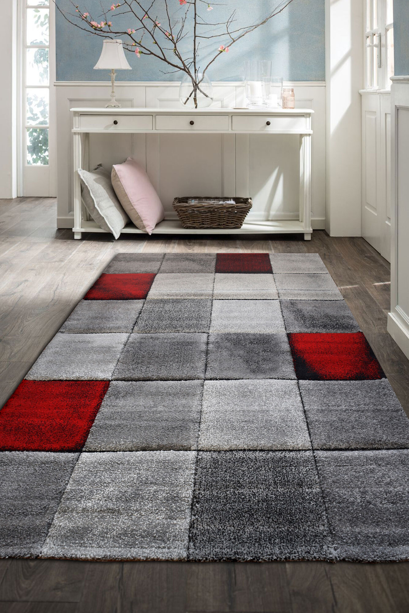 Lucia Red Square Pattern Rug