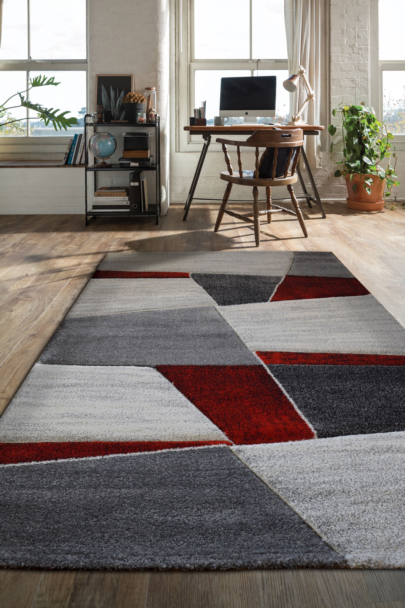 Large View Lucia Red Modern Geometric Rug