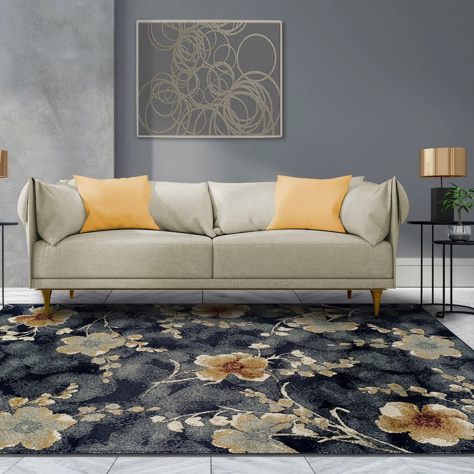 Large View Leila Contemporary Floral Rug