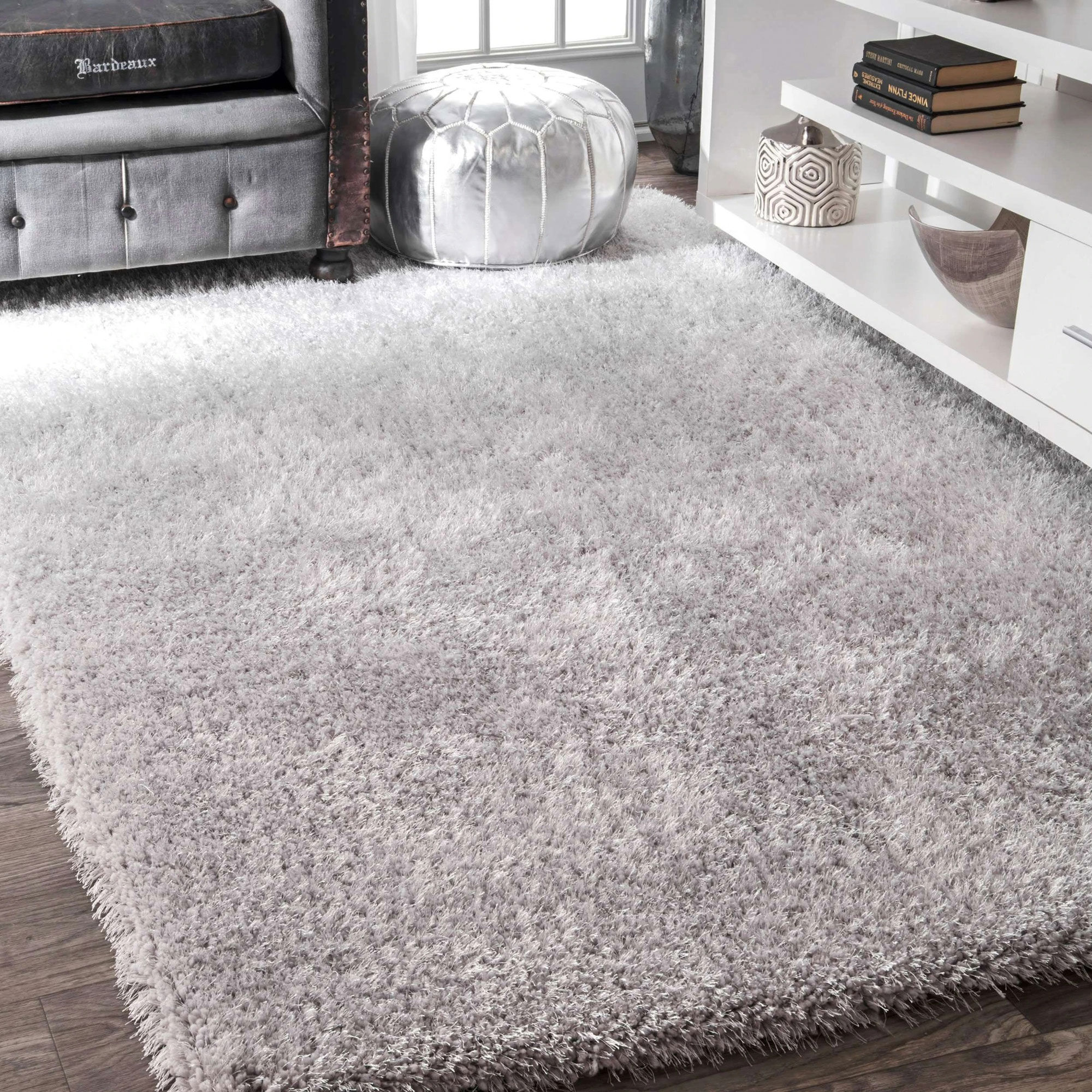 Liam Thick Plain Shaggy Silver Rug