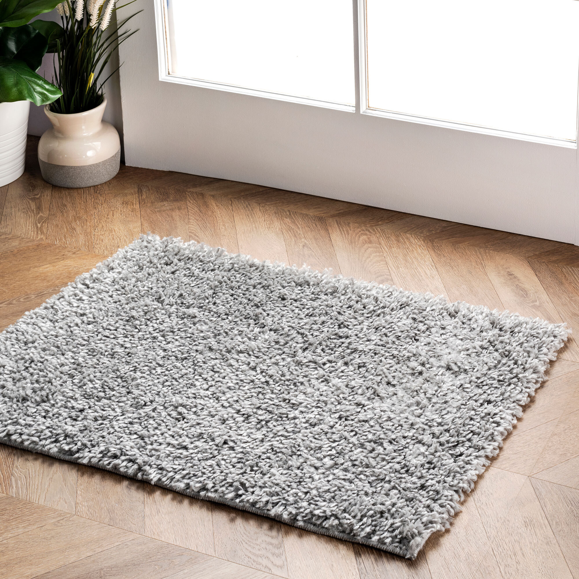 Large View Luis Plain Grey Shaggy Rug