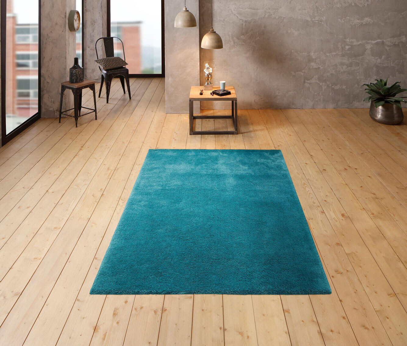 Large View Levis Plain Green Shaggy Rug