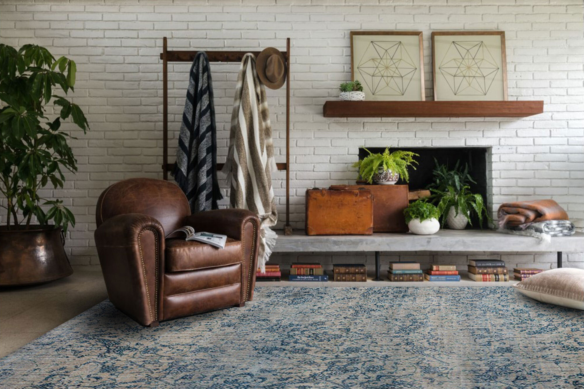 Large View Melanie Blue Overdyed Floral Rug