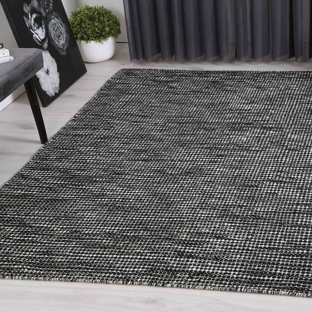 Large View Natura Black Wool Flatweave Rug
