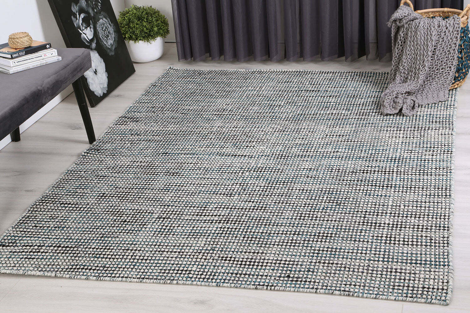 Natura Teal Wool Flatweave Rug