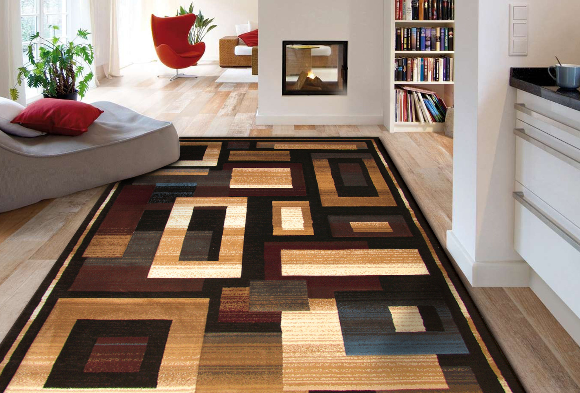 Large View Panama Square Pattern Rug